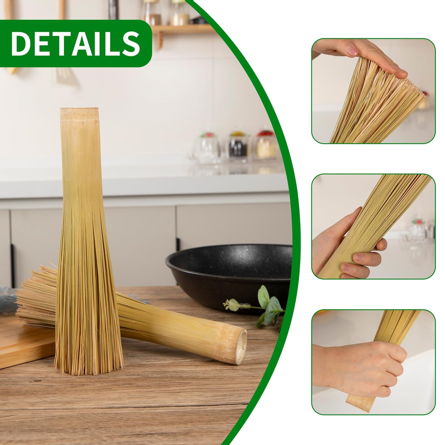 COOKSKEY Natural Bamboo Brushes For Wok & Grill (2Pack)