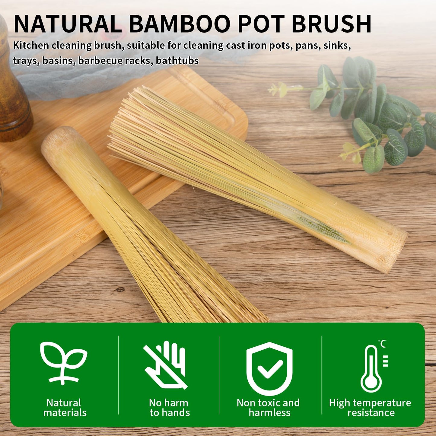 COOKSKEY Natural Bamboo Brushes For Wok & Grill (2Pack)